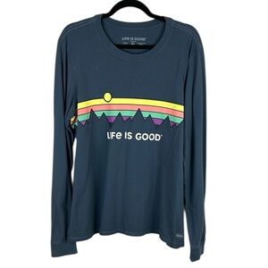 Life is Good Crusher Rainbow Cotton Casual Long Sleeve Tee XL Bluish Grey